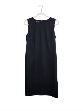 Lafayette 148 New York Wool Black Sleeveless Evening Dress LBD Womens Size 8